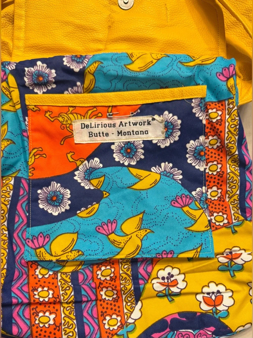 DeLirious Artwork Butte Montana Yellow Pebbled Leather Slouchy Hobo Bag Purse
